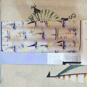 Saturday Knight Fabric Shower Curtain Regatta 70 x 72 inch Sailboats Lighthouses